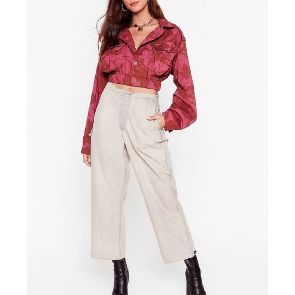 Nasty Gal Camo Cropped Jacket Pink Size S/M NWT